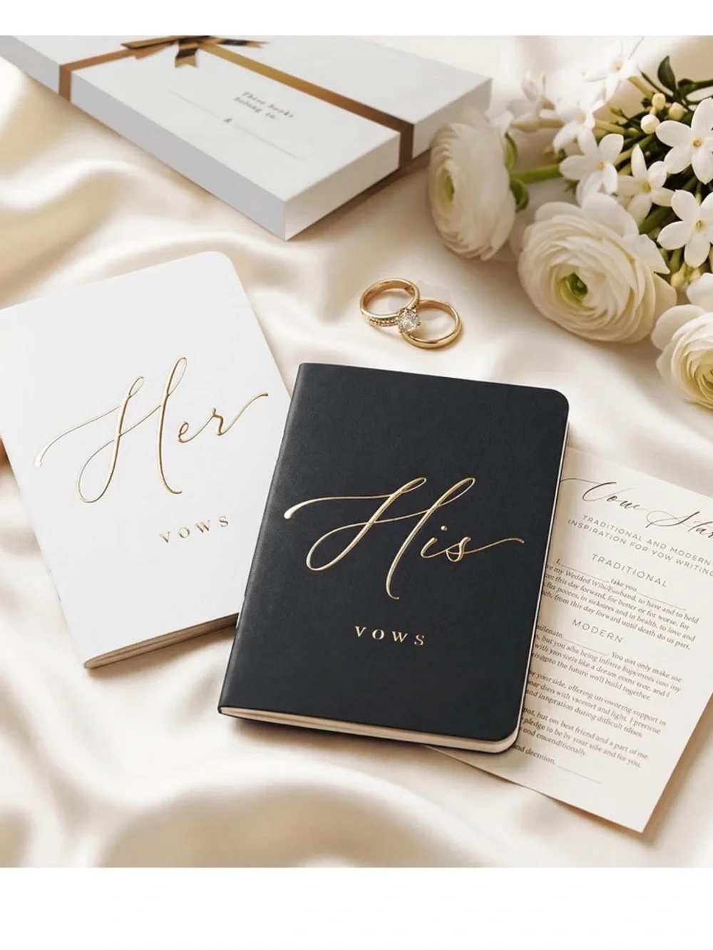 Wedding Vow Book for Her & Him, Soft Touch, Gold Foil, 28 Lined Pages